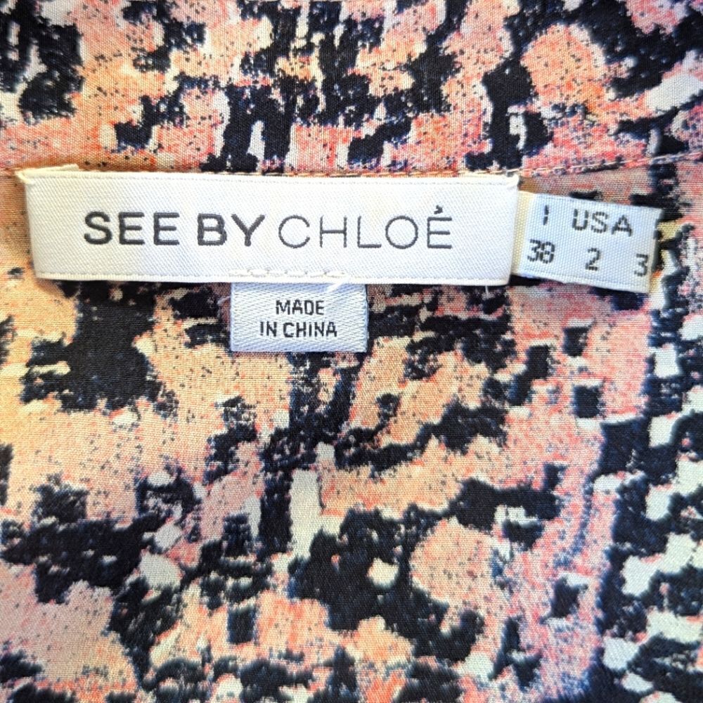 See by Chloe 100% Silk Graphic Printed Top 2 Fairygrunge Rock Glam Boho Chic - Picture 8 of 10